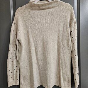 MOTH Anthropologie Mock Neck Eyelet Sleeve Sweater – Beige Small